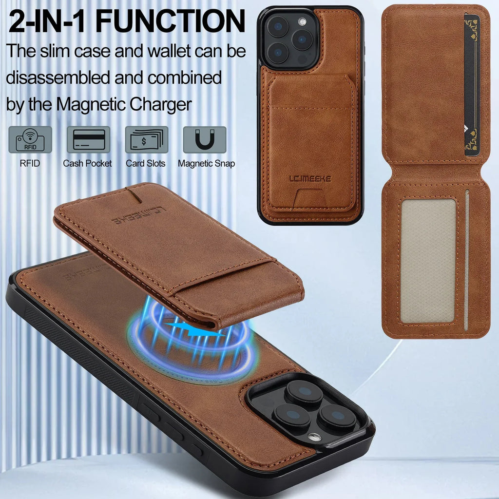 Detachable Magnetic 2 In 1 Leather Case For iPhone 16E 17 1615 14 13 12 11 Pro XS Max Air XR 8 7 Plus SE Card Pocket Phone Cover