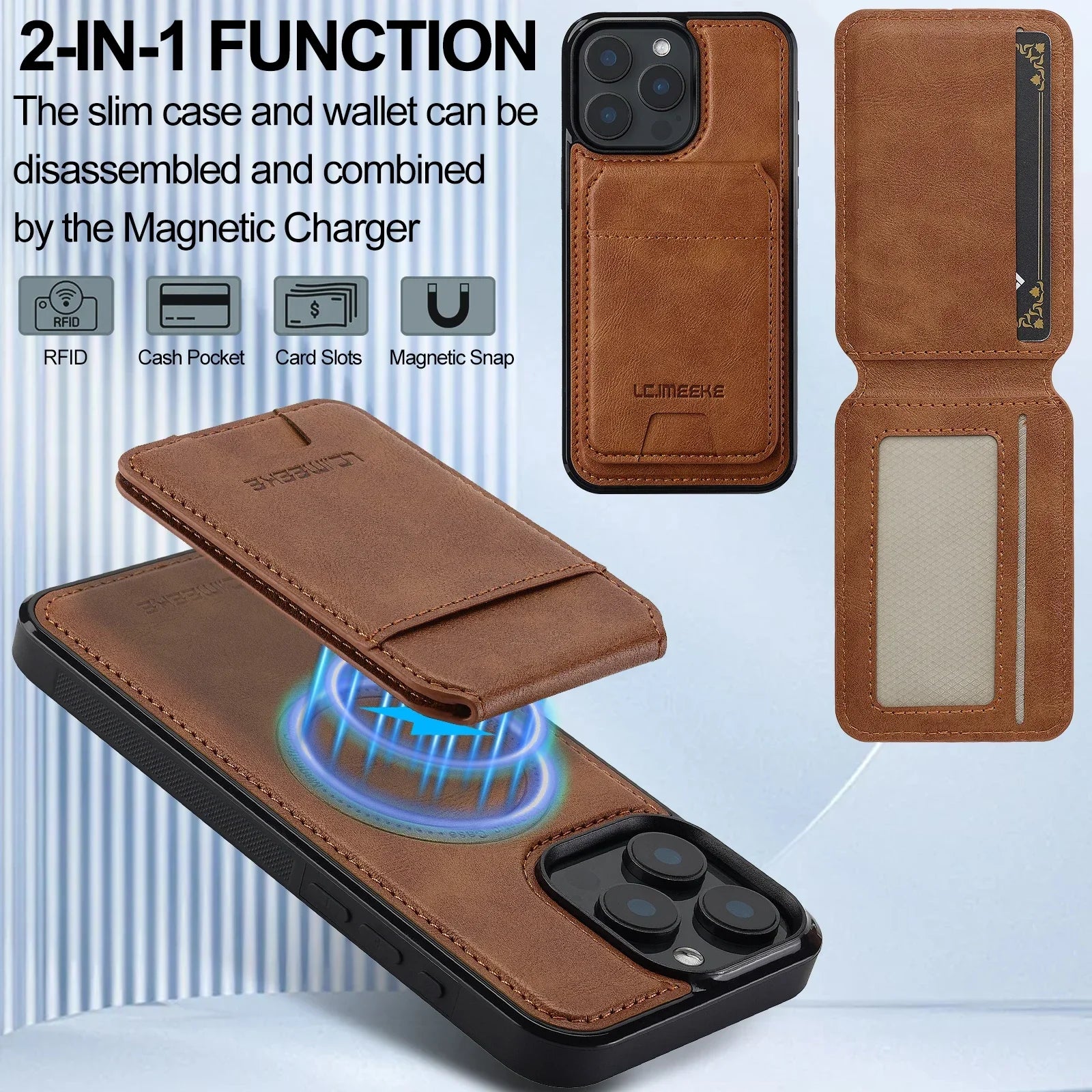 Detachable Magnetic 2 In 1 Leather Case For iPhone 16E 17 1615 14 13 12 11 Pro XS Max Air XR 8 7 Plus SE Card Pocket Phone Cover