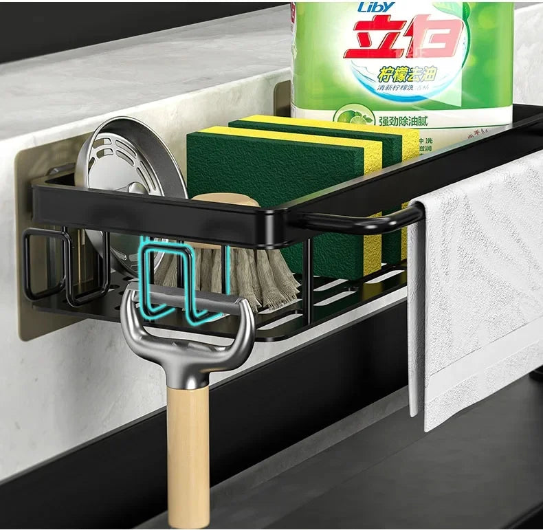 Wallmounted Kitchen Shelf Household Spice Rack Rags Detergent Storage Drainage Rack No Hole Installation Kitchen StorageShelf