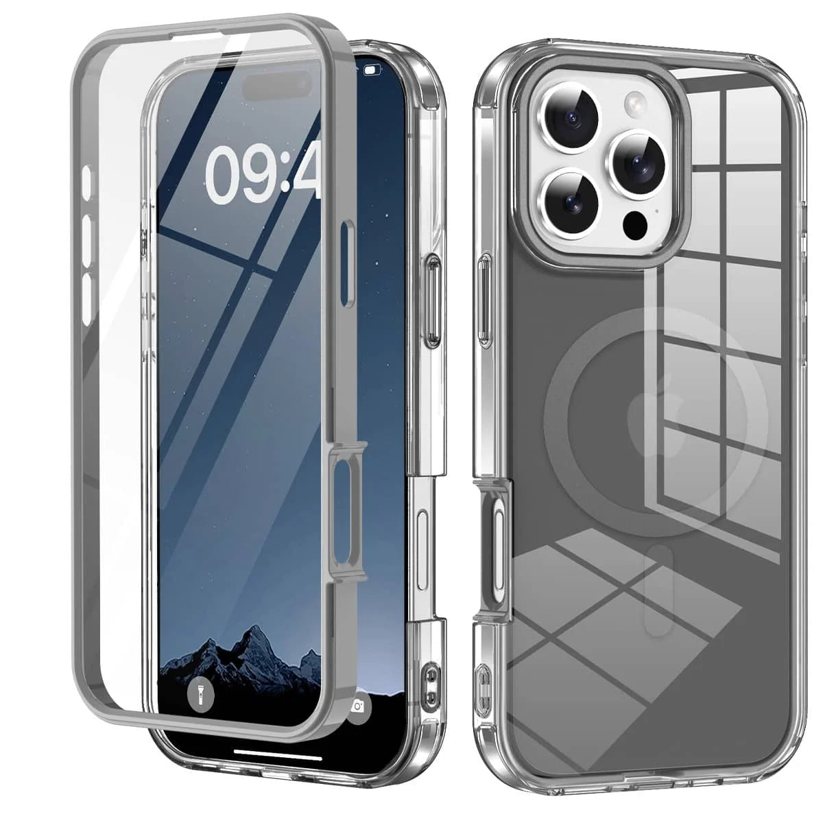 For iPhone 17/16e/15/14/13/12/11 Pro Max/Air Full Body Shockproof Case with Magnetic Built-in Screen Protector Transparent