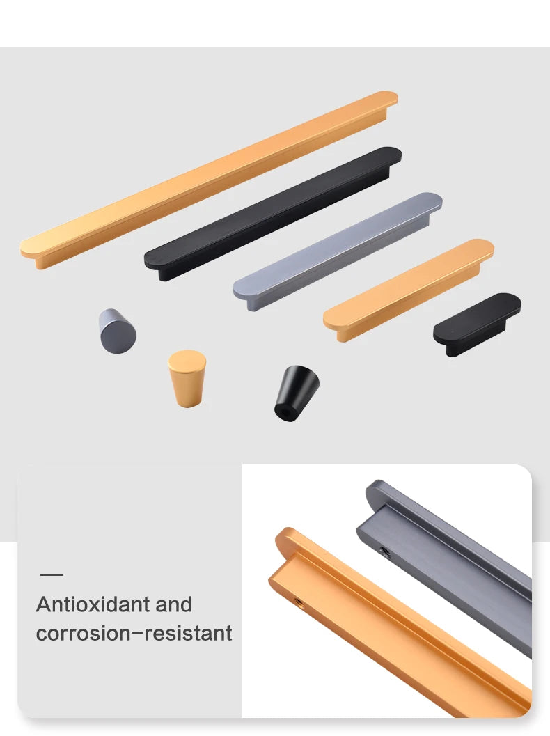 Modern style wardrobe cabinet bathroom cabinet black pulls drawer handles furniture cupboard aluminum alloy handle