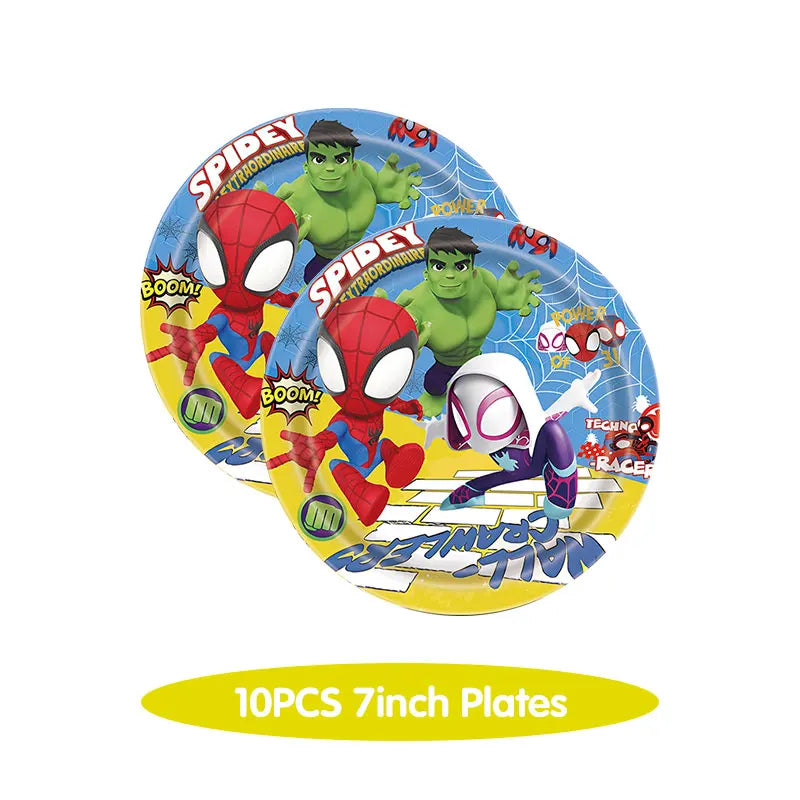 Spidey And His Amazing Friends Birthday Decoration Tableware Supplies Party Paper Cups Plates Tablecloth Banner Balloons For Kid