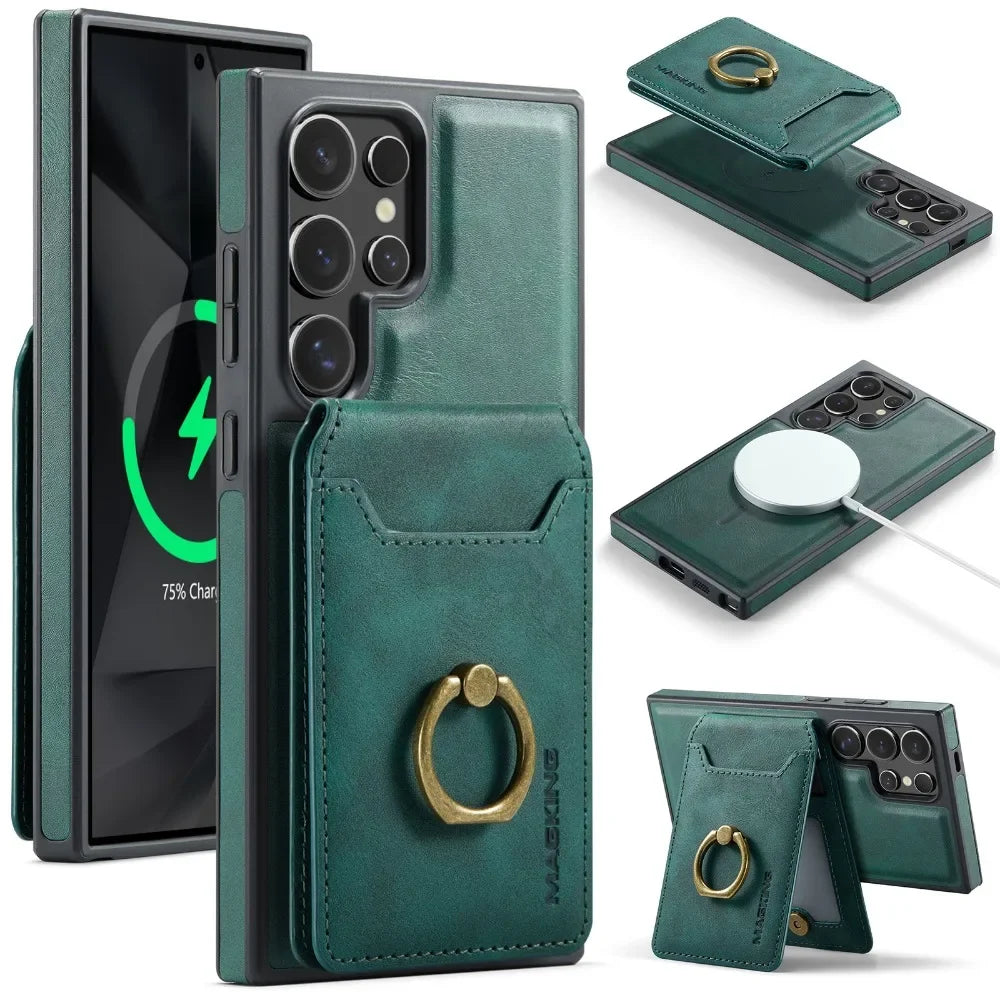 2-in-1 Detachable Magnetic Wallet with Card Holder Phone Case for Samsung Galaxy S25 Edge S24 Plus S23 Ultra  Ring Leather Cover