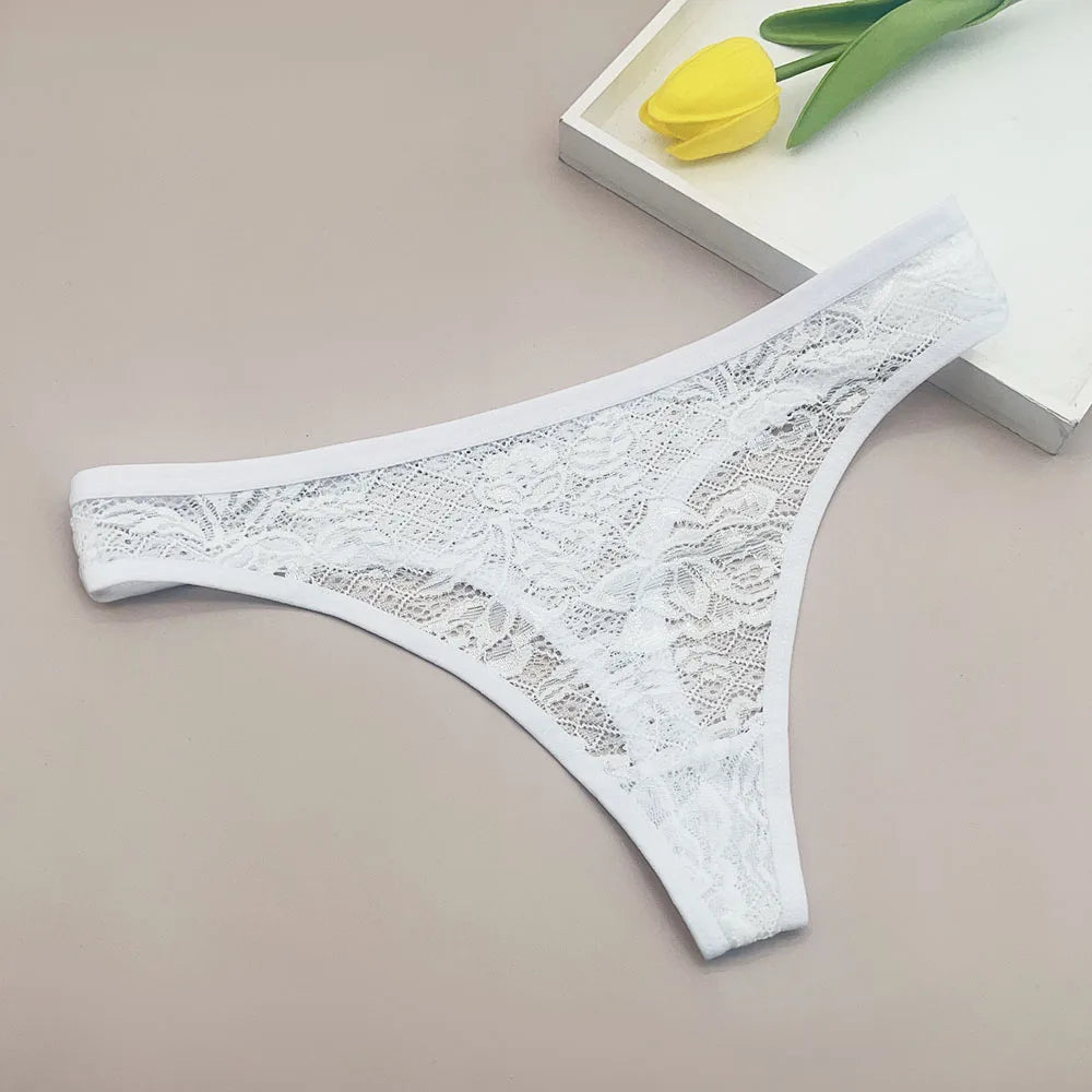 Moonflame 5Pcs Lace Cotton Thongs Underwear Lingerie For Women T-back Ladies Transparent G-string Girls Panties