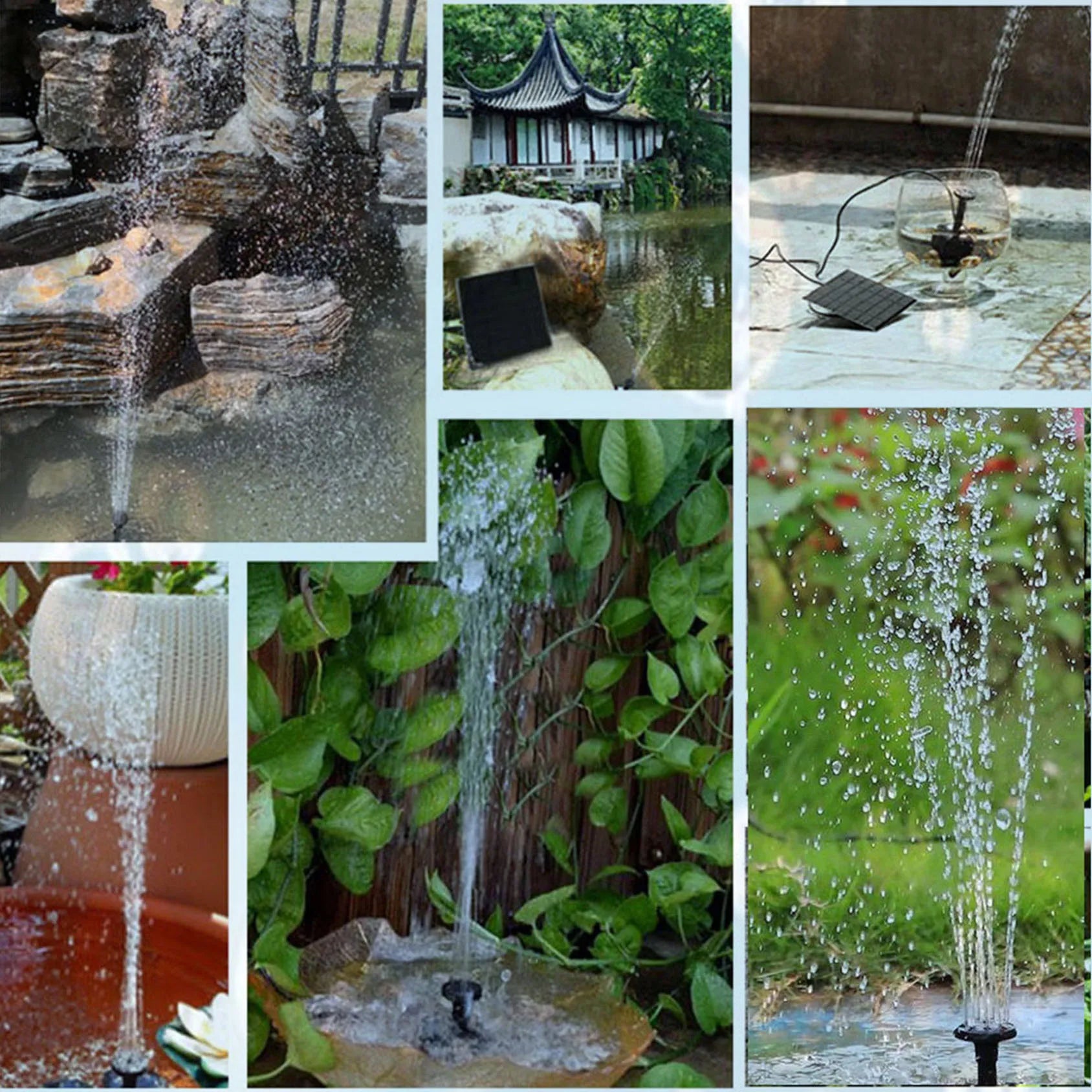 Solar Fountain Pump, DIY Outdoor Solar Water Pump with Multiple Nozzles,  Solar Powered Pump for Bird Bath, Ponds, Garden and Ot