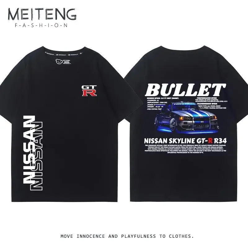 Men's Women's Summer Cotton Versatile Trend T-shirt Clothes Nissan GTR God of War R35R34 Modified Team Short-sleeved