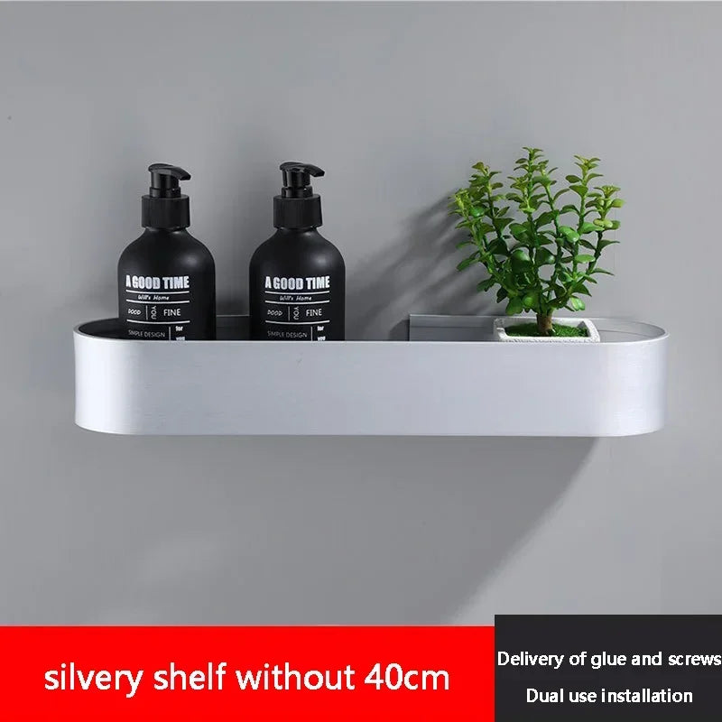 Wall Mounted Bathroom Storage Rack Non Perforated Space Aluminum Toilet Storage Rack Cosmetics Wall Shelves Bathroom Accessories