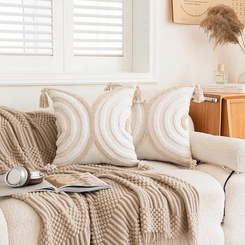 Battilo Luxury Pillow Cover with Tassels Soft Cotton Pillowcase Boho Decorative Throw Pillow for Living Room Sofa Cushion Cover