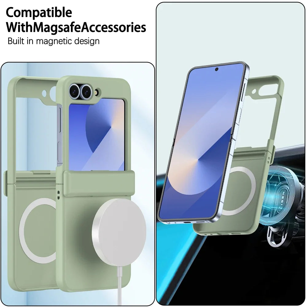 Slim Solid Color Phone Case For Samsung Galaxy Z Flip 6 5 4 3 7 Flip5 Flip6 With Hinge Hard PC For Magsafe Wireless Charge Cover