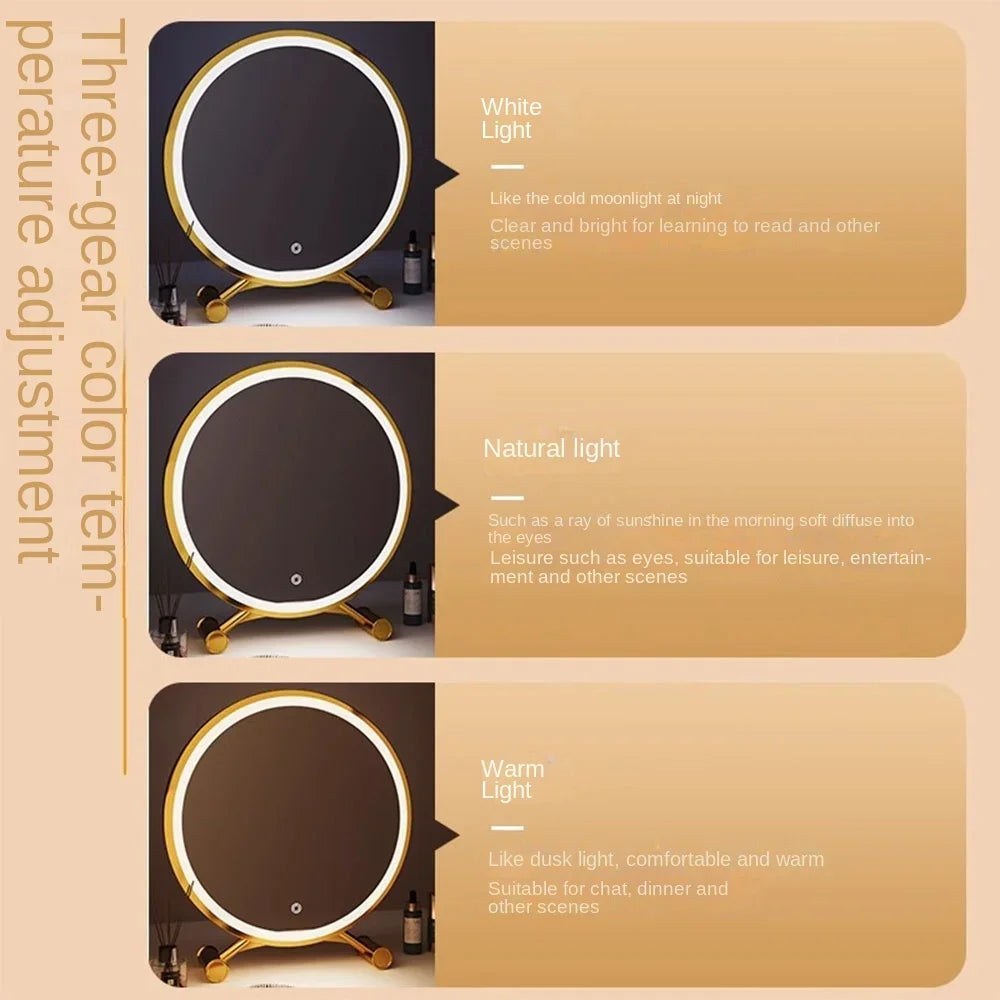 Desktop Smart LED Makeup Mirror with Light Home Bedroom Dressing Table Mirror Student Dormitory Desktop Dressing Mirror