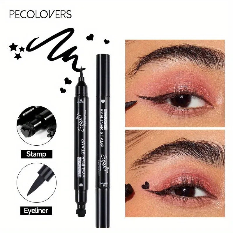 2 In 1 Black Liquid Eyeliner Double-head Moon Stamp Eye Liner Pencil Quick Dry Non-Smudge Long-lasting Easy to Use Eye Makeup