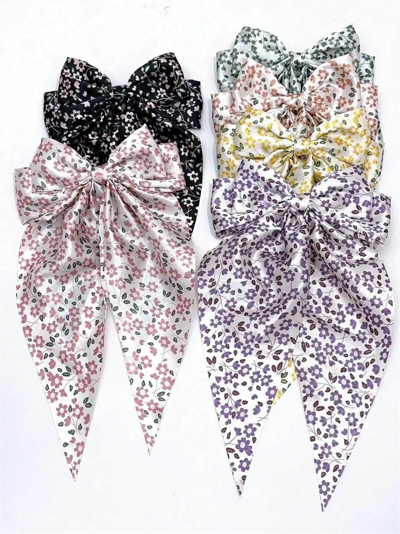 6 spring clip streamers bow hair clips for women