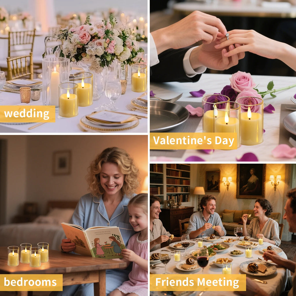 6pc Led Flameless Electric Candles Lamp Acrylic Glass Battery Flickering Fake Tealight Candle Bulk for Wedding Christmas Table