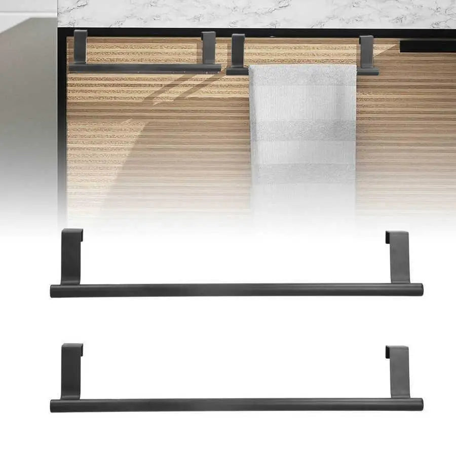 2Pcs Towel Rack Black Punch Free Cabinet Door Hanging Storage Organizer for Bathroom Kitchen for home Supplies 23cm 36cm