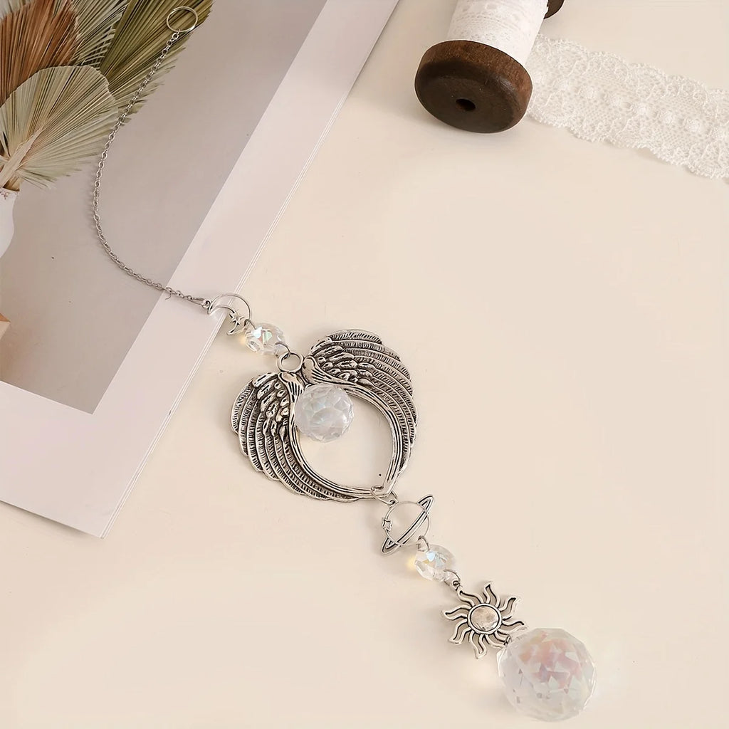 1pc Crystal Alloy Hanging Decoration Gift Angel Wings Home Gardening Decorative Glass Prism Wind Chime
