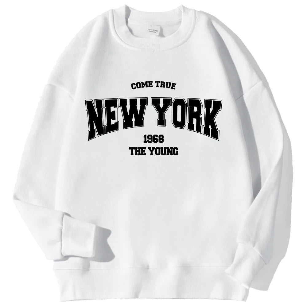 New York California Malibu Letter Sweatshirts Winter Women Casual Loose Hoodie Fleece Warm Crewneck Pullover Comfortable Clothes