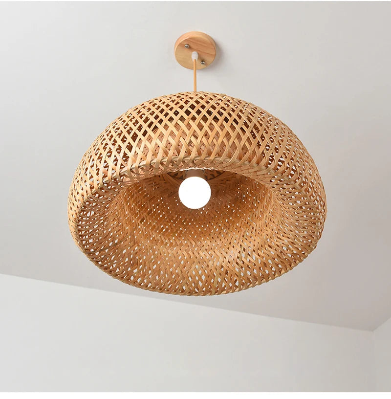 Bamboo Hanging Lamp Pendant Ceiling Light Rattan Wicker Lustre Hand Knit Braiding Suspended Home Dining люстра потол