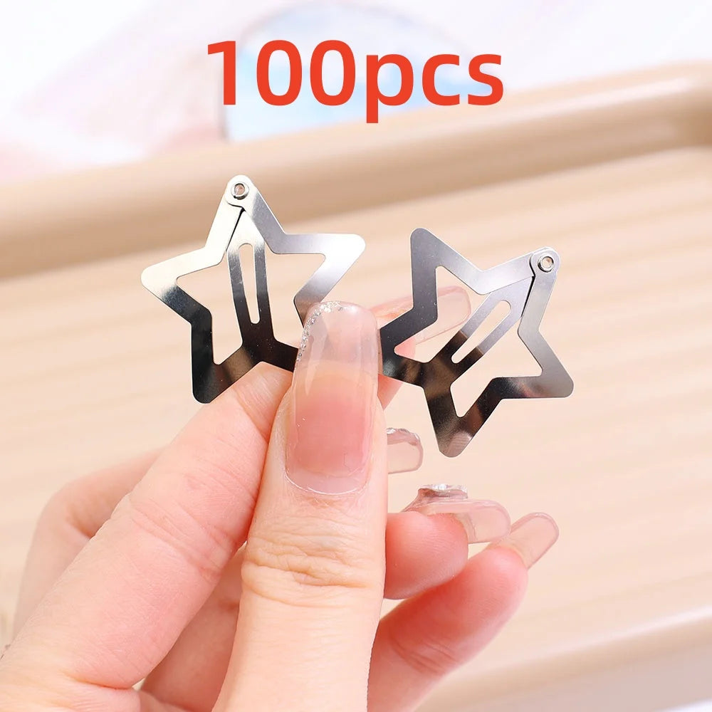 2-100Pcs Star Hair Clips for Girls Filigree Star Metal Snap Clip Hairpins Barrettes Fahsion Bobby Pin Headwear Accessories
