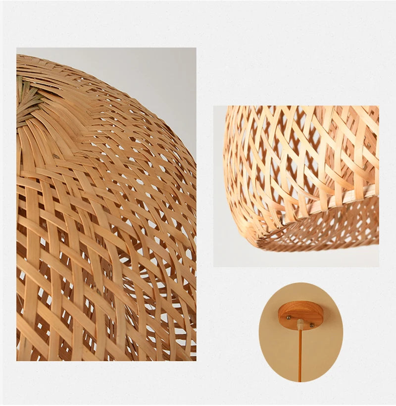 Bamboo Hanging Lamp Pendant Ceiling Light Rattan Wicker Lustre Hand Knit Braiding Suspended Home Dining люстра потол