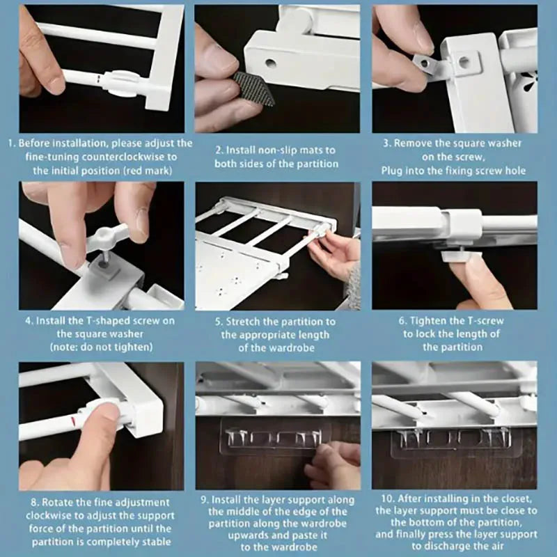 Expandable Divider Punch-free Retractable Layers Board for Wardrobe Storage Kitchen and Bathroom Shelf Dormitory Dividers