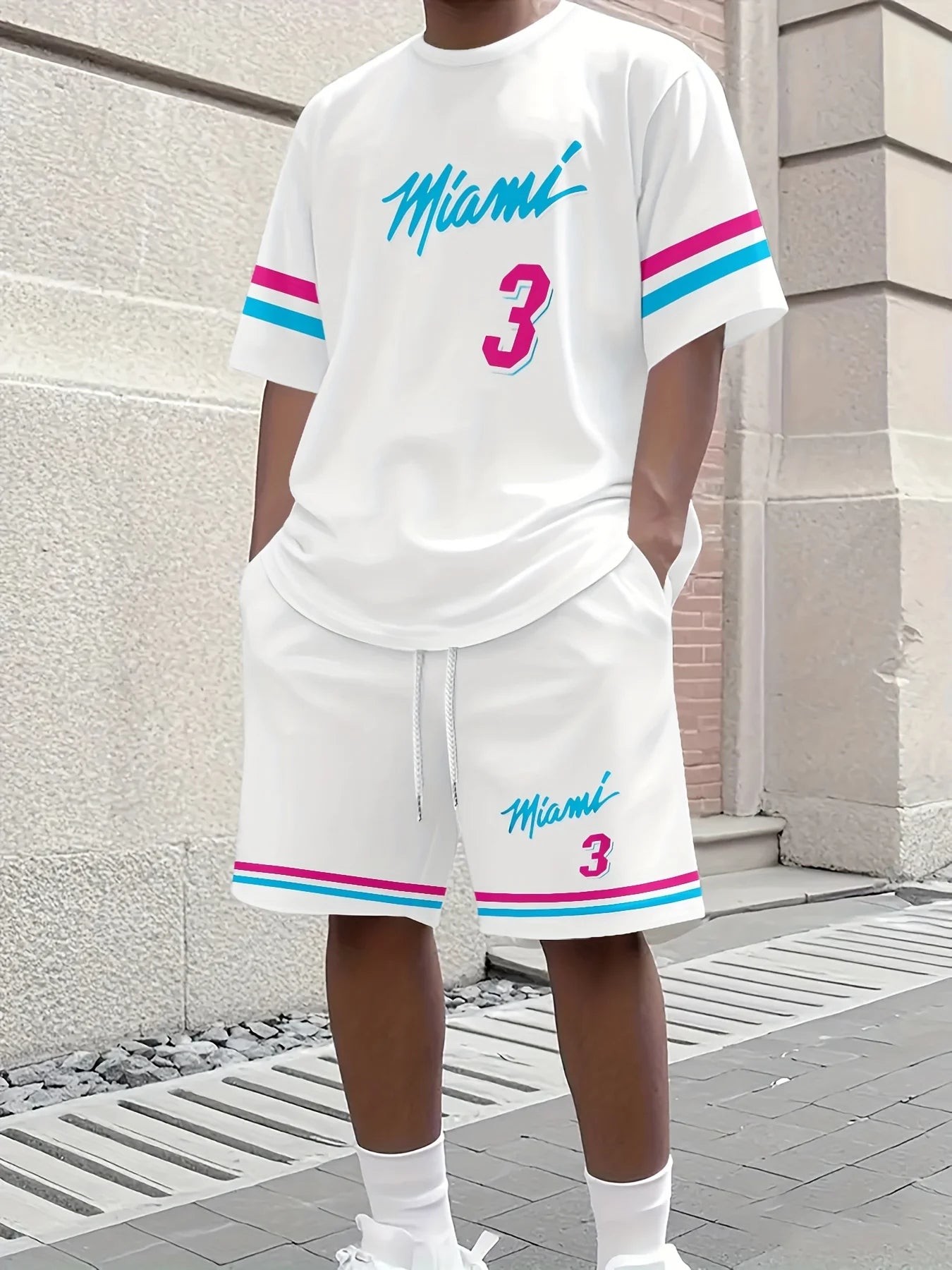 2025 New Men MIAMI NO.3 Print Casual Short Sleeve T-Shirt Shorts Set Adult Basketball Jersey Jogging Suit 2 Piece Set Clothes