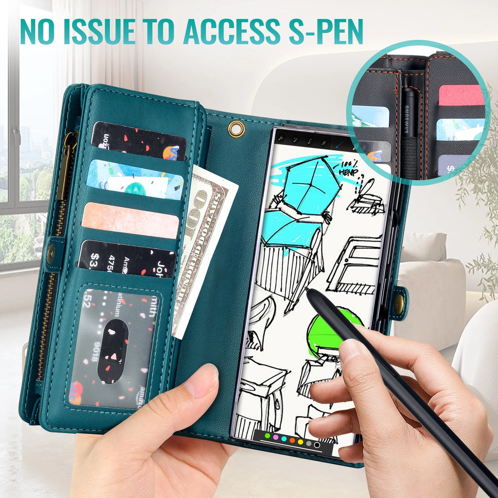 Multifunctional Leather Case for Samsung Galaxy Z Fold 5 4 3 Fold5 Fold4 Fold3 5G Phone Bags Cover Pen&Card Slots Wallet Holster