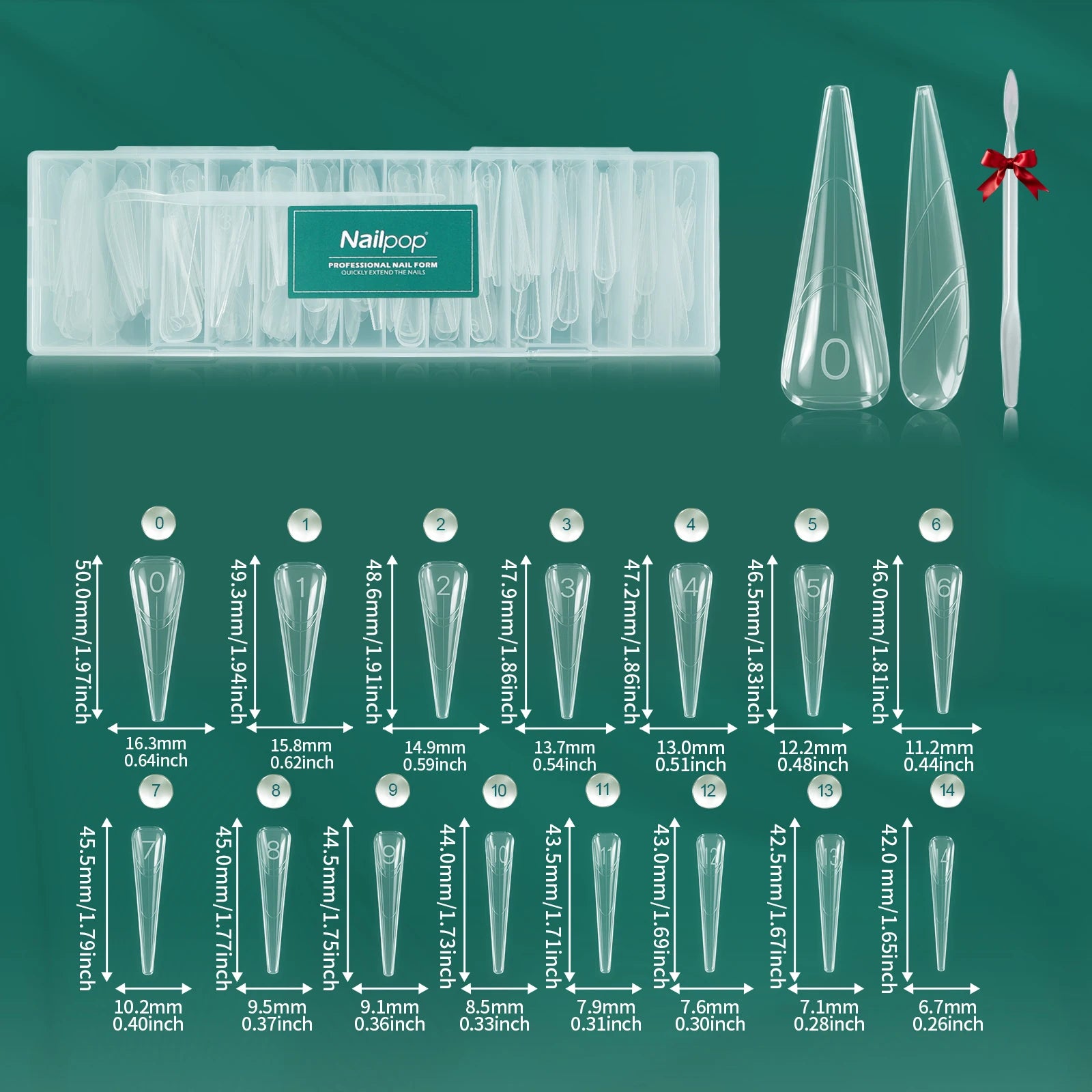 Nailpop 150PCS Clear Dual Nail Forms 15 Sizes Triangle Tip Extension Molds for Acrylic Gel Builder Reusable Shaping Art DIY