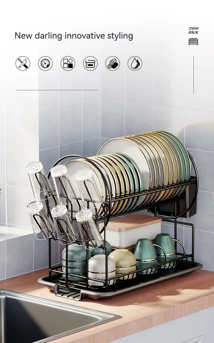 Kitchen Drain Rack Countertop Dish and Spoon Storage Organize  Multifunctional Cupboard Shelf Cup Holder Tableware Organization