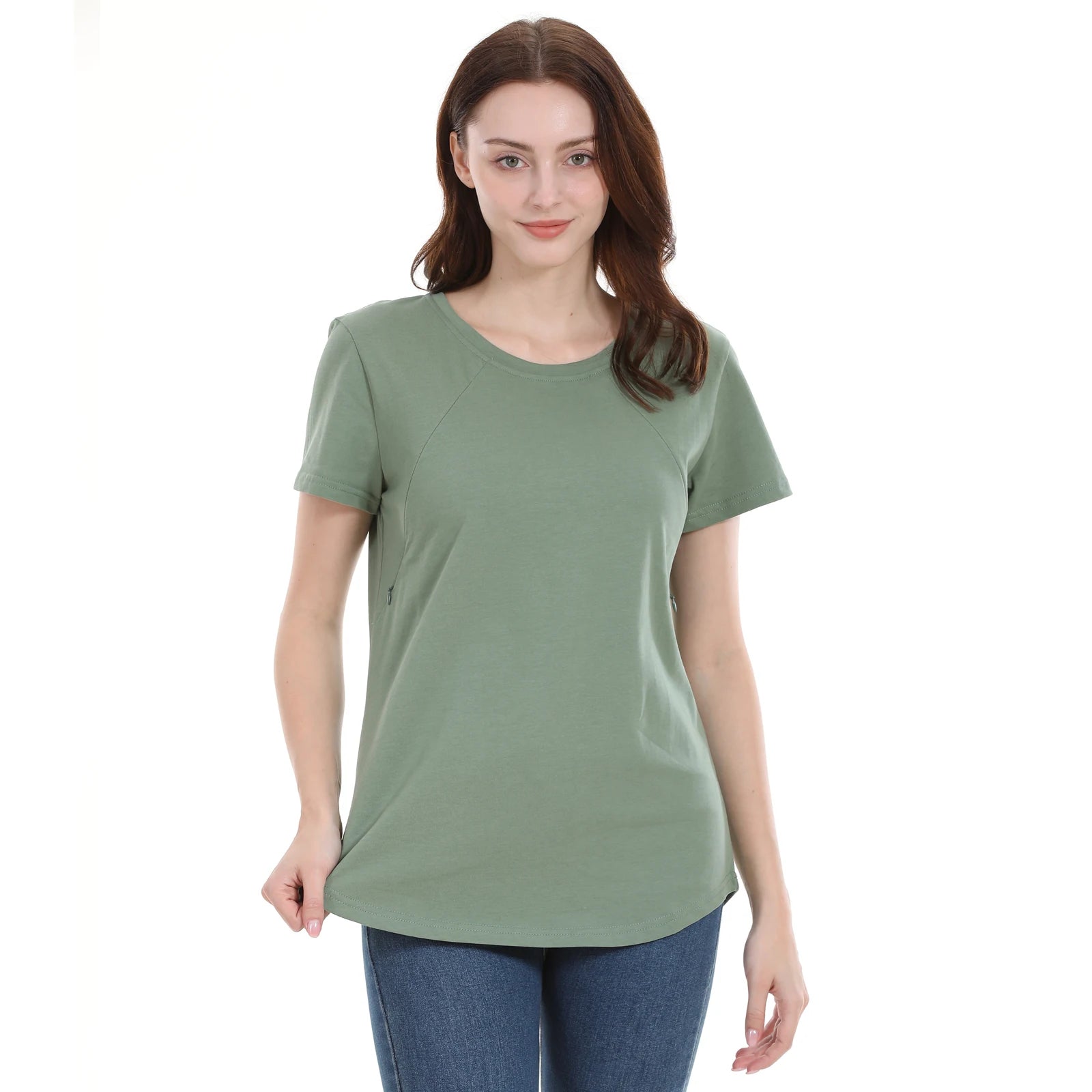 Emotion Moms New Women Maternel T-Shirt Short Sleeve Stretch Cotton Tops Zipper Breastfeeding Loose Pregnant Clothes Big Size
