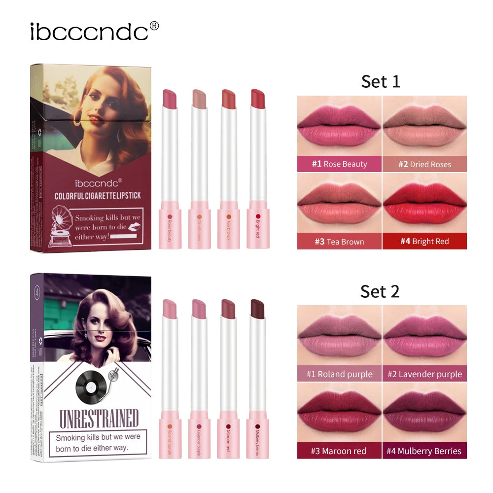 ibcccndc Cigarette Lipstick 4 Colors Popular Lipstick Matte Finish Moisturizing Waterproof Sweatproof Lipstick Makeup