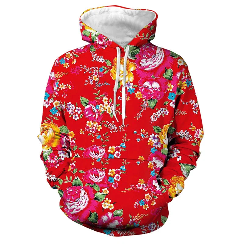 Men's 3d Print Floral Hooded Sweatshirt Chinese DongBei Style Flowers Graphic Hoodie Long Sleeves Pullovers Tops Women Clothes