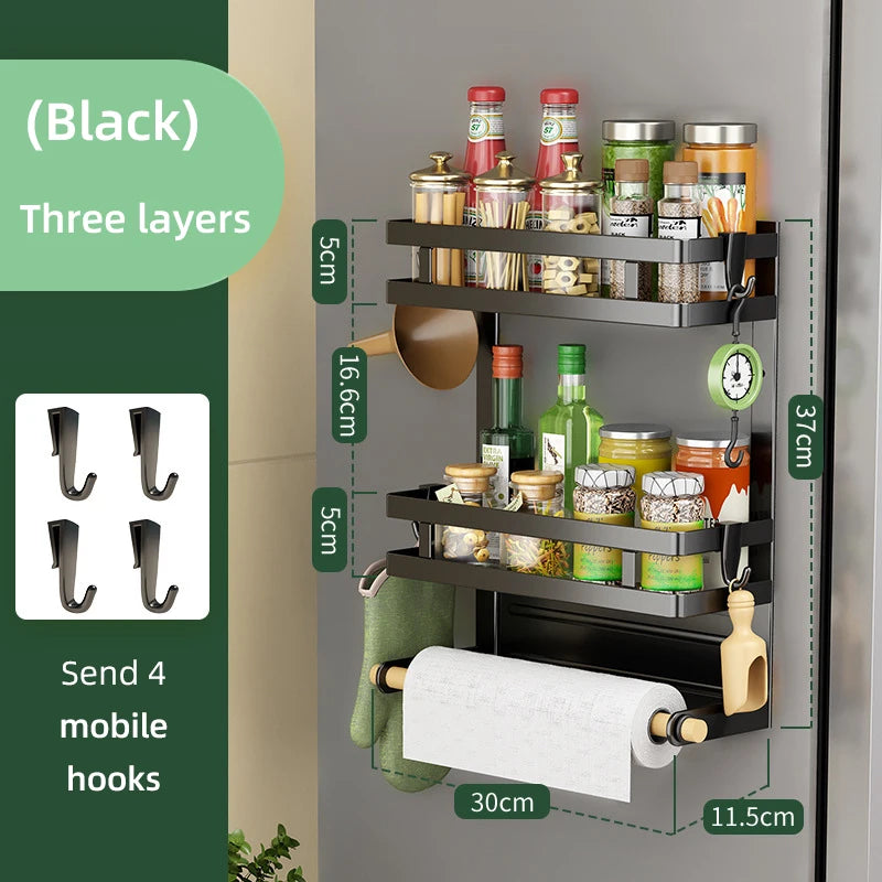 2-3Layer Magnetic Refrigerator Organizer Kitchen Storage Shelf Adhesive Towel Holder Side Mount Rack Home Kitchen Organization