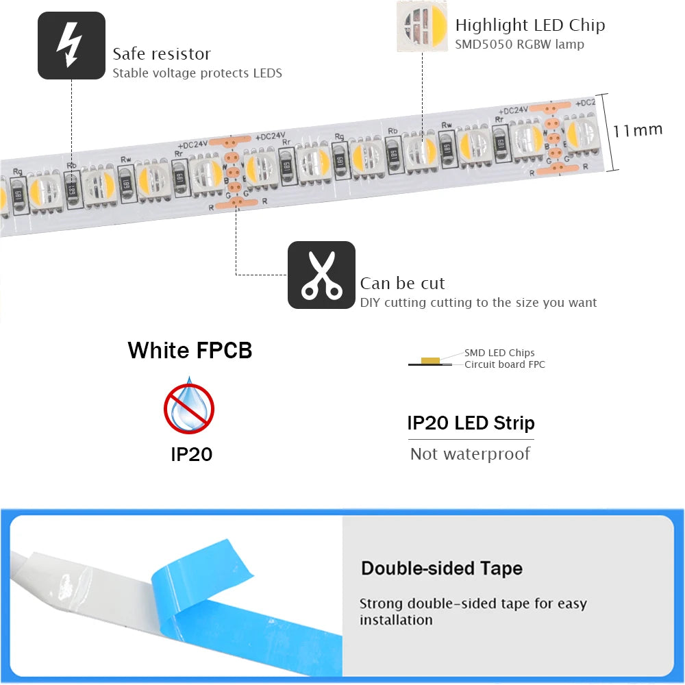 RGBW RGBWW LED Strip DC 12V 24V 4 Colors In 1 Chip SMD 5050 60 108 120 Leds/M Flexible Ribbon Tape Rope Light