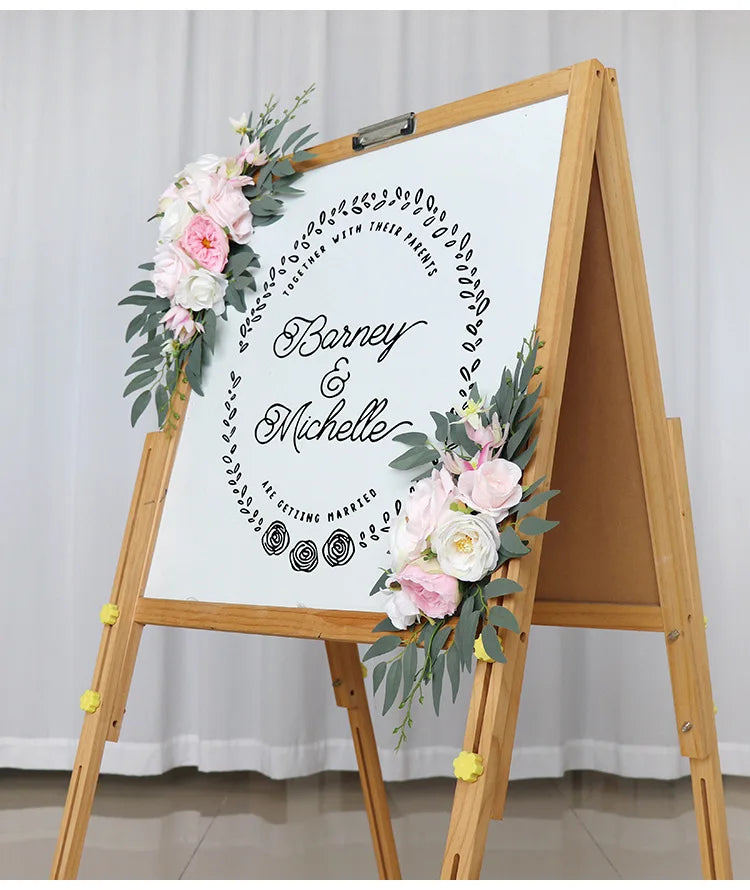 Artificial Wedding Arch Flowers Kit Boho Dusty Rose Blue Eucalyptus Garland Drapes for Wedding Decorations Welcome Sign