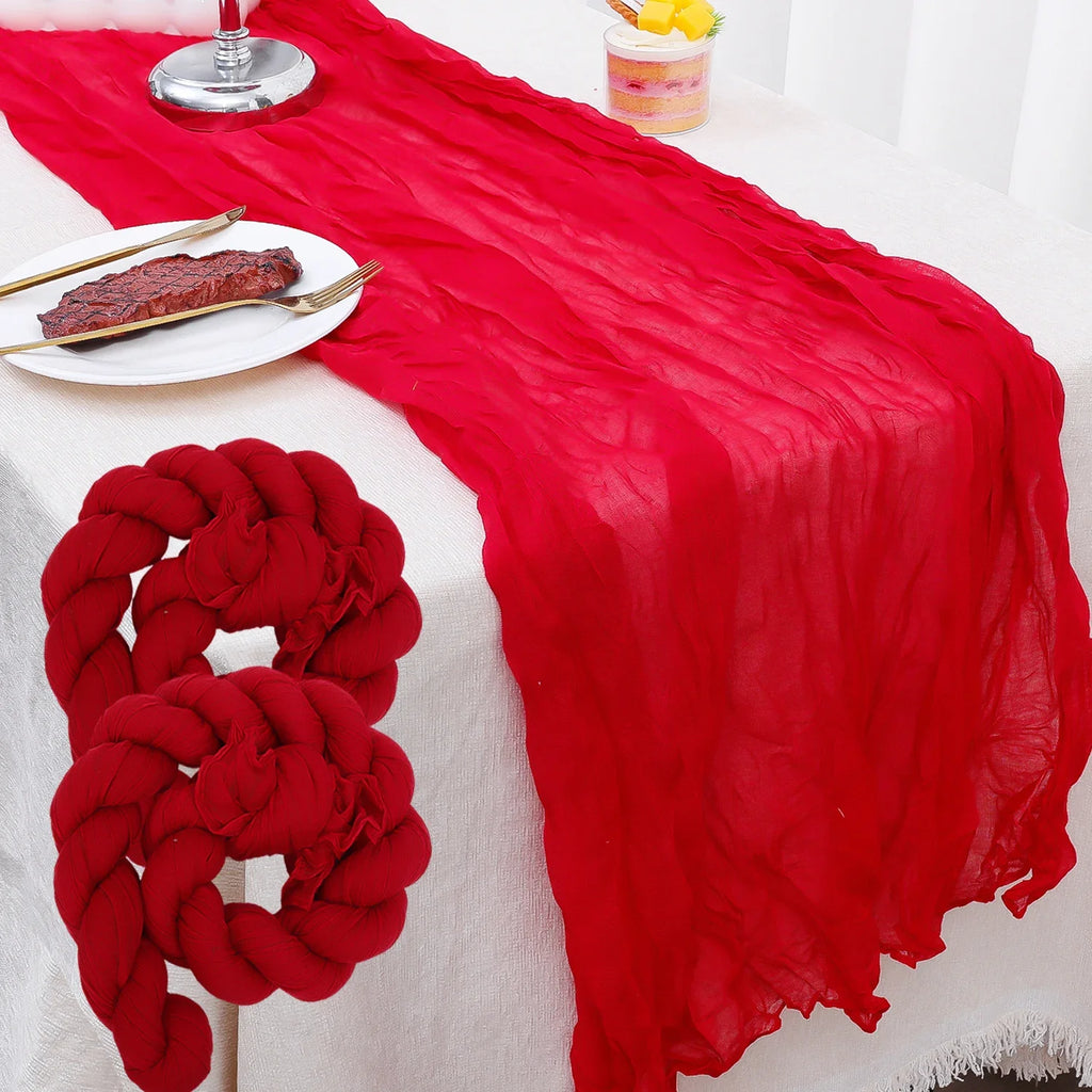 1.8/3/4M Christmas Red Table Runner Polyester Cheesecloth Valentine Long Decorations Wedding Party Banquets Bridal Baby Shower