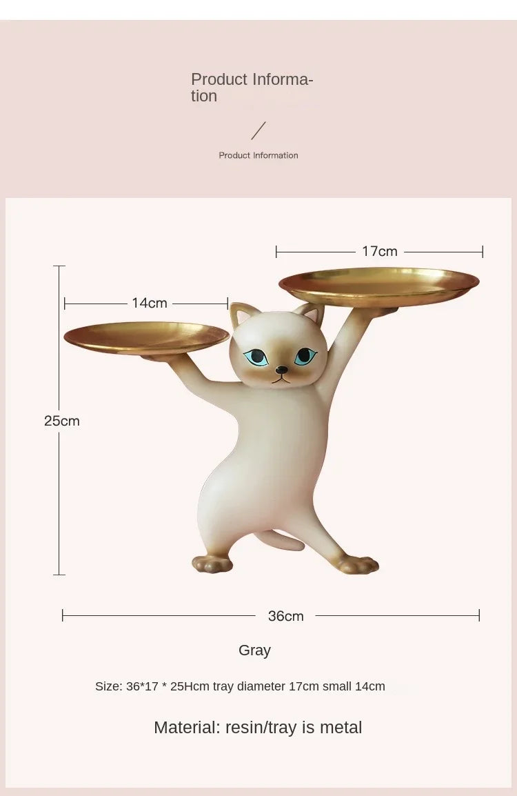 Nordic Resin Cat Tray Statue Bedroom Entrance Home Office Table Desk Decor Accessorie Key Candy Container Storage Sculpture