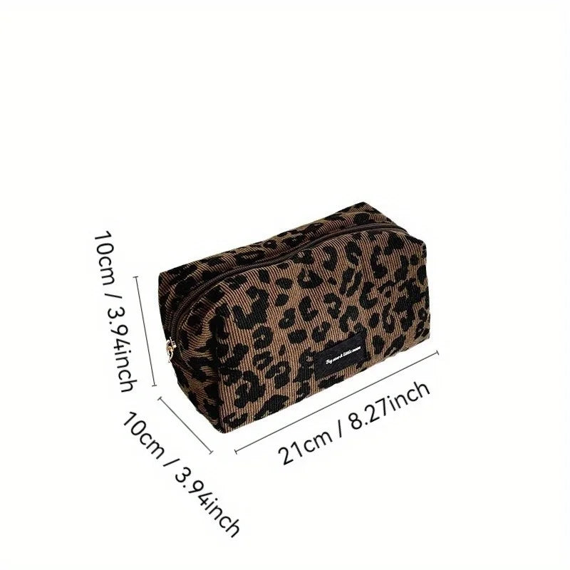 1pc Large Women Leopard Cosmetic Bag Box Shaped Zipper Make Up Bag Travel Washing Makeup Organizer Travel Beauty Case