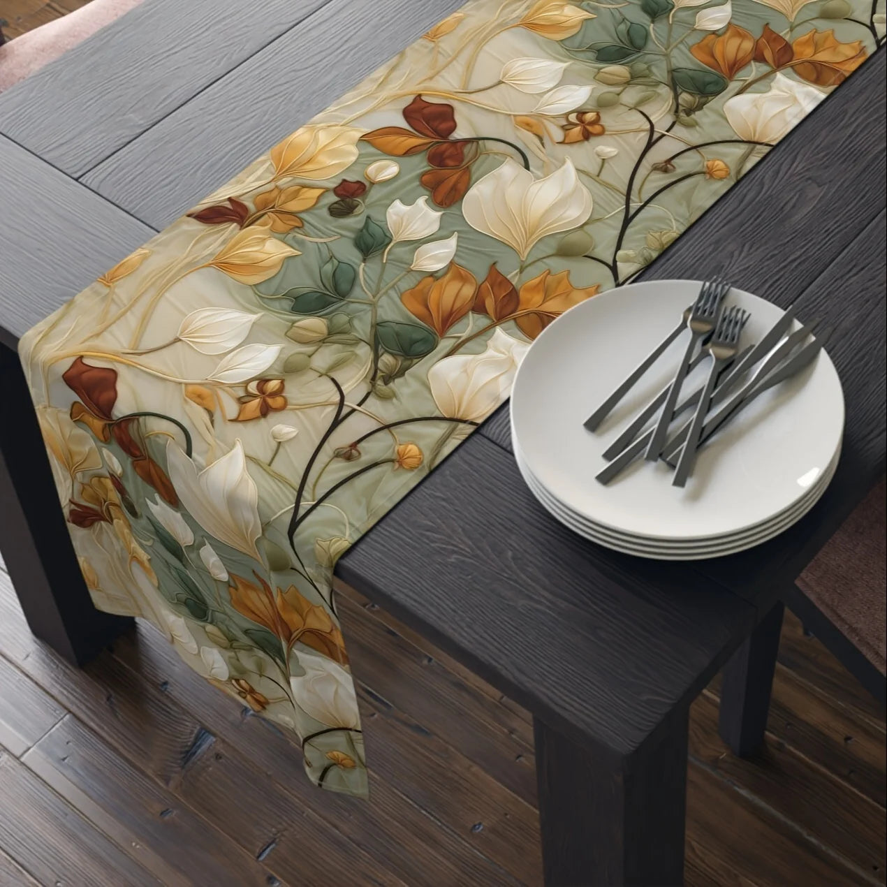 Vintage Flower Leaves Linen Table Runner Dresser Scarves Table Decor Reusable Kitchen Dining Table Runner Holiday Party Decor