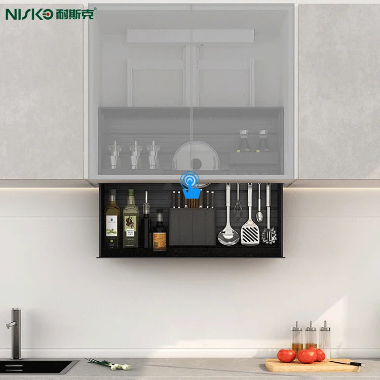 Kitchen Cabinet Basket Space Savings Pull Down Elevator Dish Rack Storage Bowl Rack Electric Down And Up Touch And Voice Control