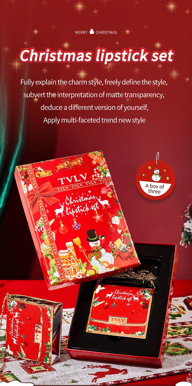 Christmas Matte Lip Gloss Set Lipstick Smooth Lasting Display Lip Gloss Waterproof Moisturizing Lipstick Holiday Gift Box Set