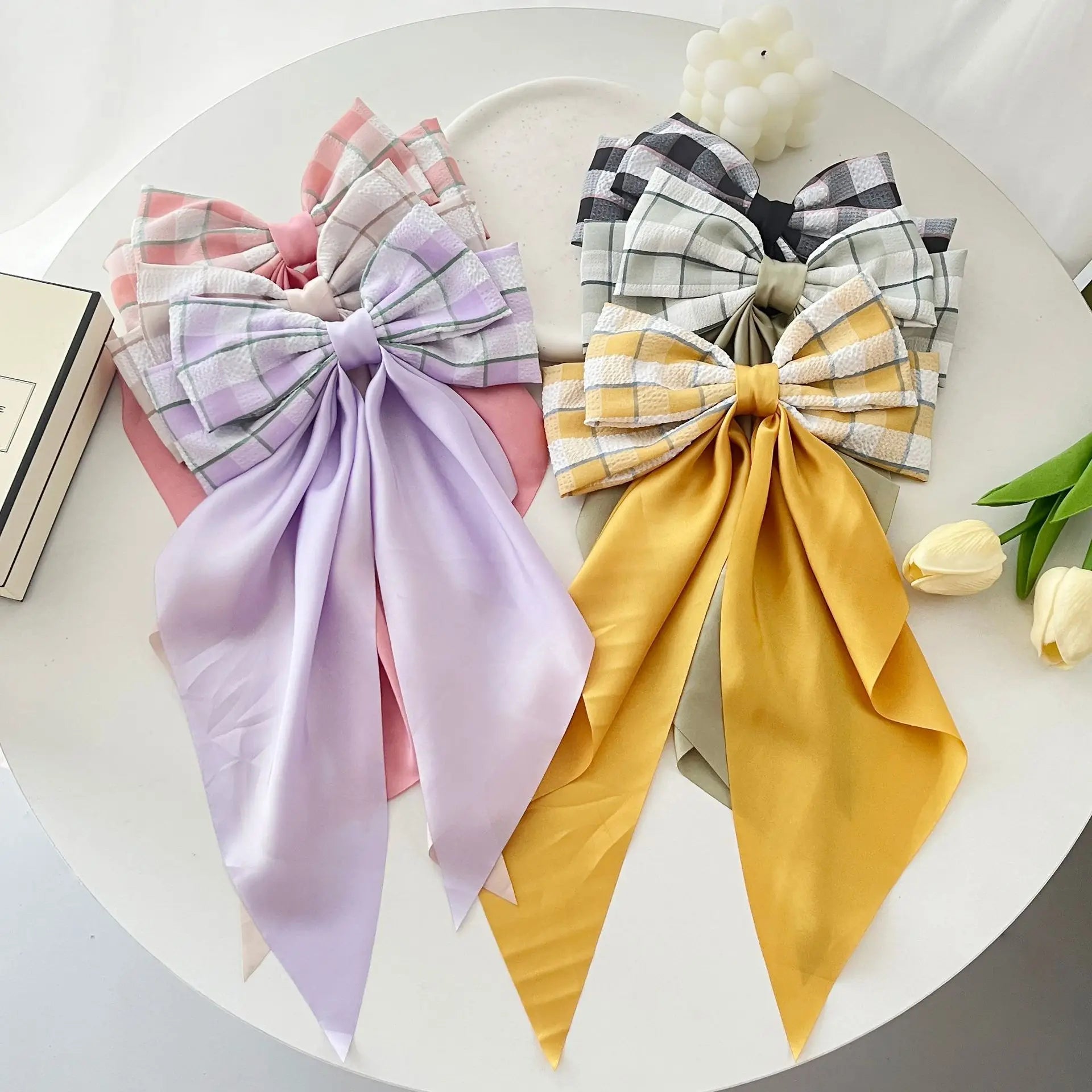 6 spring clip streamers bow hair clips for women