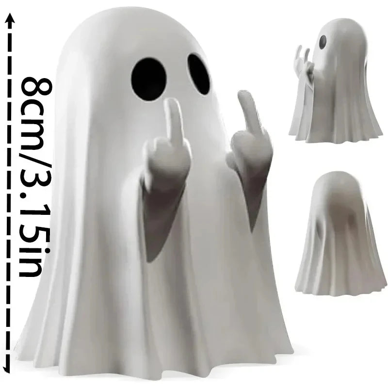Cute Ghost Resin Statue Middle Finger Figurine Spooky Halloween Decor For Shelf Mantel Coffee Table Display Home Party Ornament