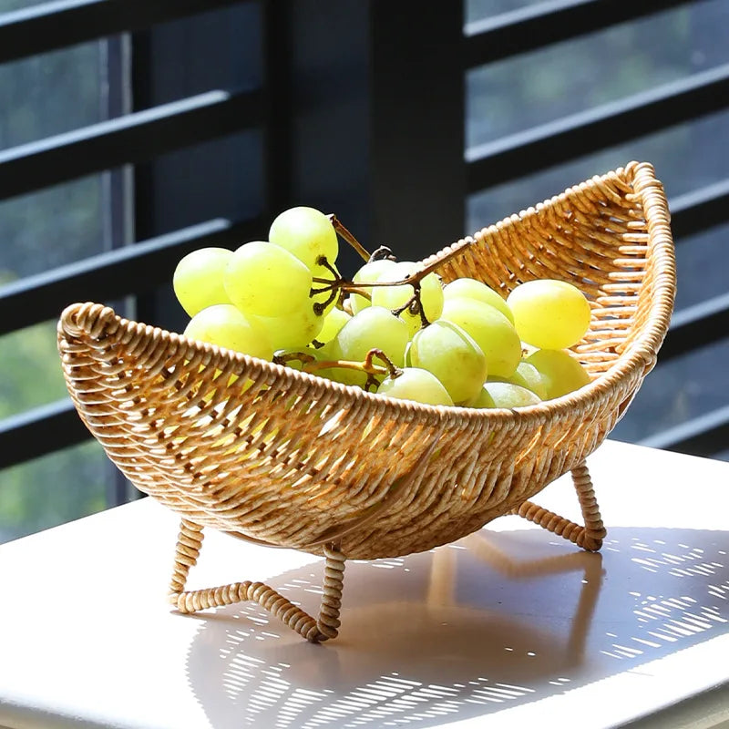 Decorative Imitation Rattan Baskets Bread Fruit Wicker Serving Tray Handwoven Plate Tray French Fries Boats Storage Bowls Platte