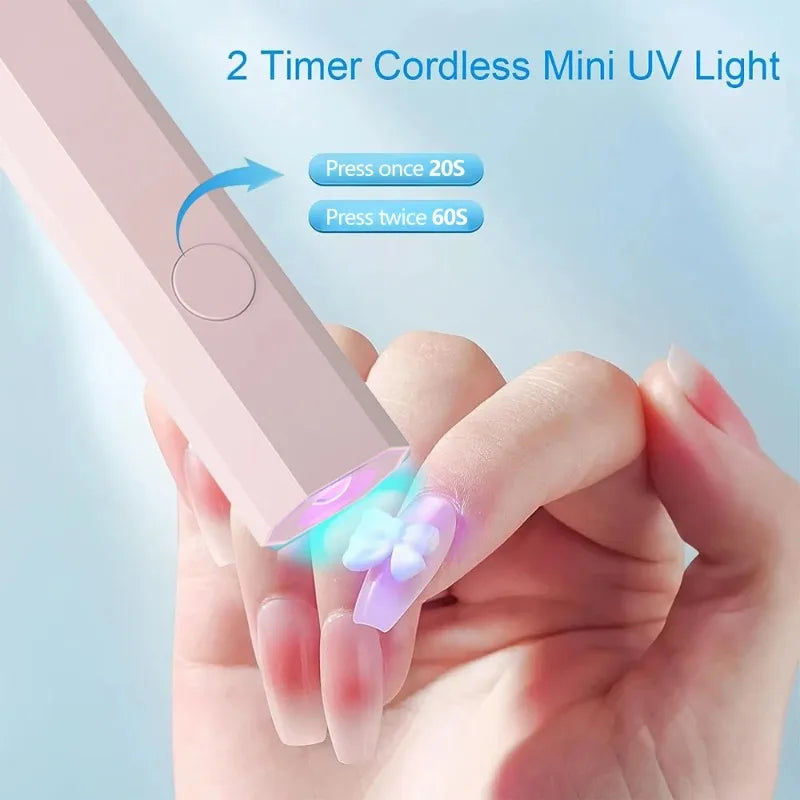 Portable UV/LED Nail Lamp - Handheld Cordless Gel Polish Dryer for Fast 60s Curing, Mini Manicure Light for Home & Travel Use