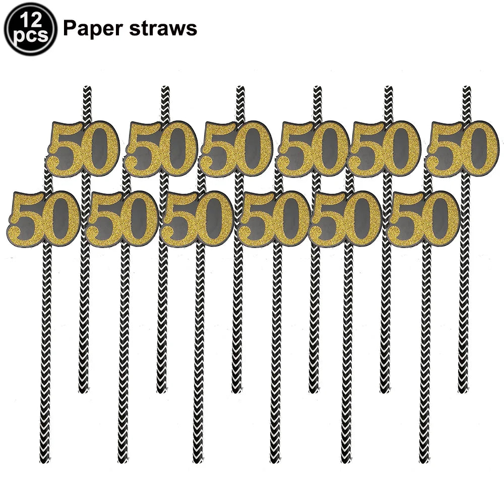 50th Birthday Party Supplies for Men Women Black and Gold 50 Years Old Party Paper Plates Cups Napkin Tablecloth Tableware Decor