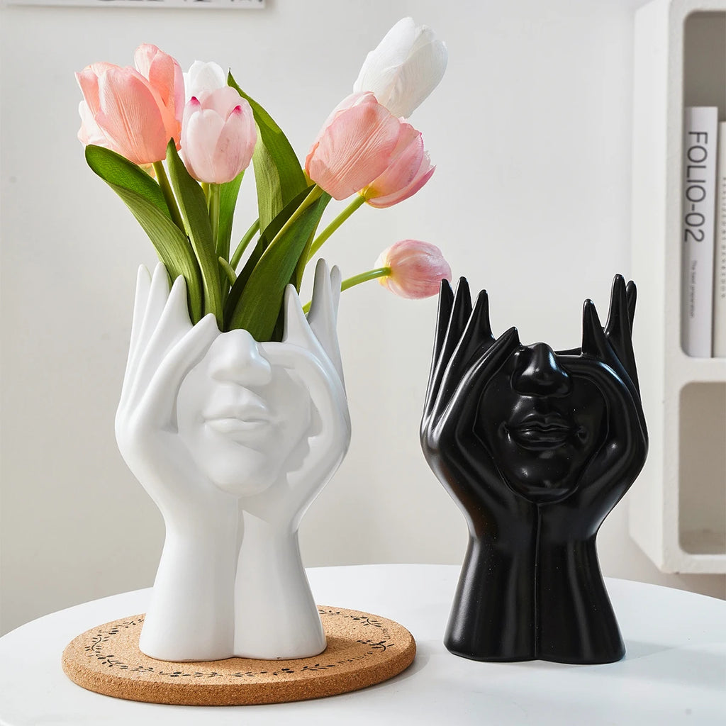 1PC, a modern and simple resin double-hand face support design household vase, which can be given as a gift