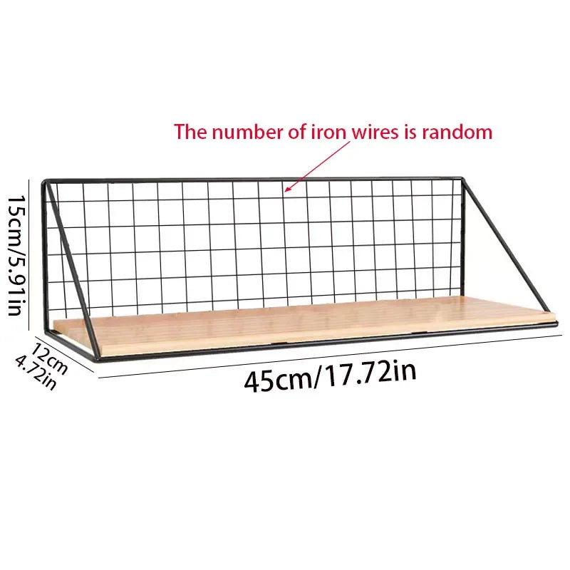 1Pcs Floating Shelves Wall Mounted Wood Storage Display Shelf with Metal Wire Basket Hanging Rack for Dorm Bedroom Bathroom