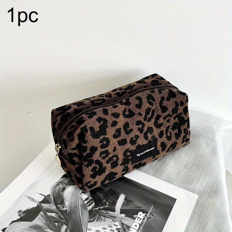 1pc Large Women Leopard Cosmetic Bag Box Shaped Zipper Make Up Bag Travel Washing Makeup Organizer Travel Beauty Case