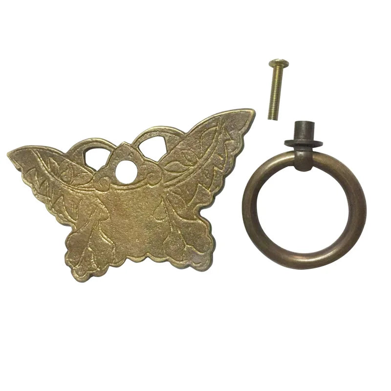 1Set Vintage Brass Kitchen Furniture Bronze Handles Decorative Copper Butterfly Shape Drawer Pull Cabinet Handle for Wood Door