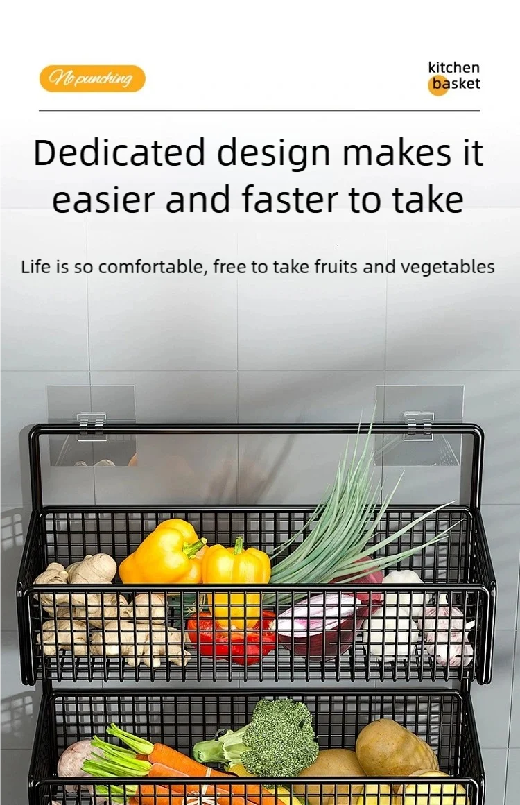 Kitchen Wall Shelf No Punch Easy Installation Drainer Basket Storage Rack Multifunctional Spice and Vegetable Storage Rack